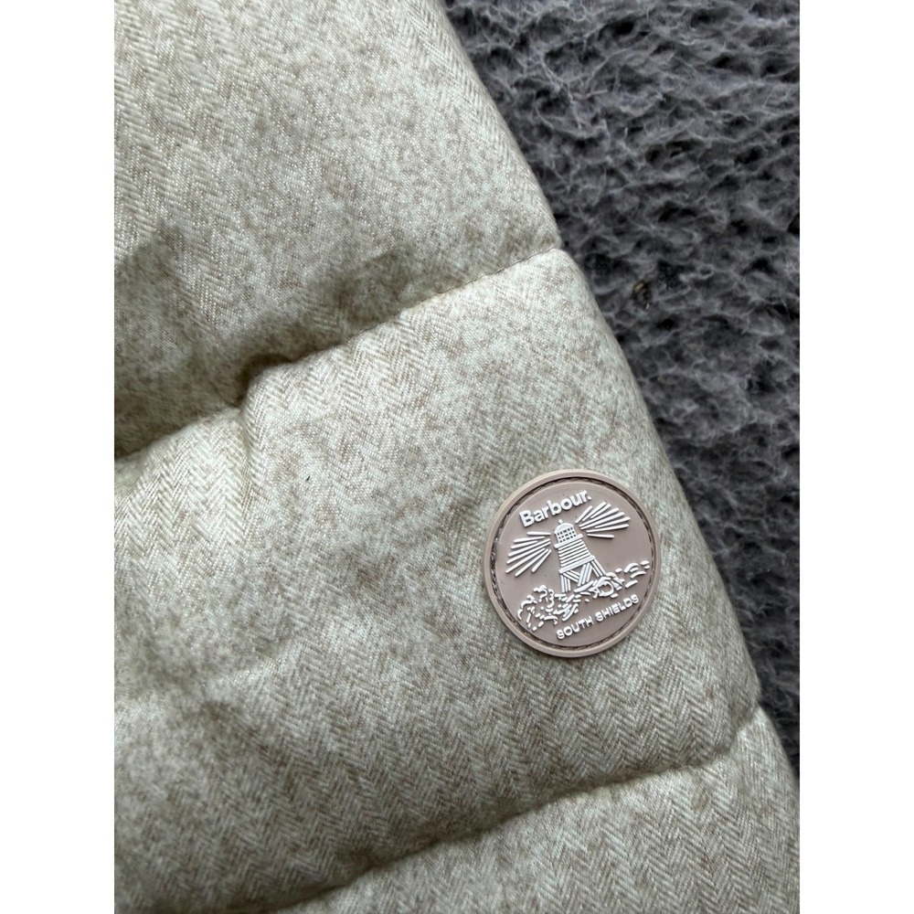 Barbour Langstone Quilted Puffer Jacket Faux-Fur Collar Stone White Size 10 - Picture 6 of 14